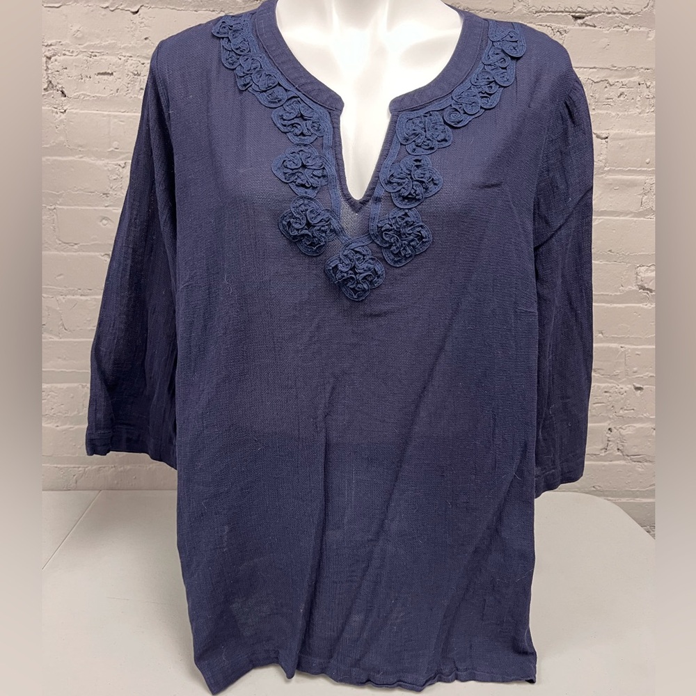 Women's Navy Blue Embroidered Top